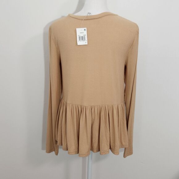 Tan Babydoll Top Size Small NWT Tan Ribbed Knit Boho Top - Picture 4 of 6